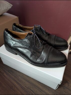 CABLE & CO. Men's Italian Black Leather Lace-Up Brogue Derby Dress Shoes 12D